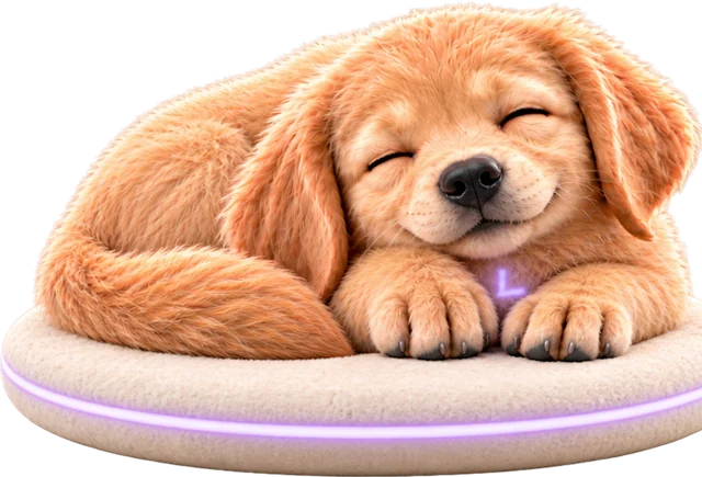 Luckid asleep on his charging pad